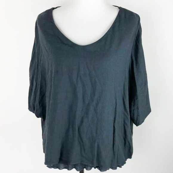 Poetry Tops - Poetry Lagenlook Size 16 Blouse Dark Gray Loose